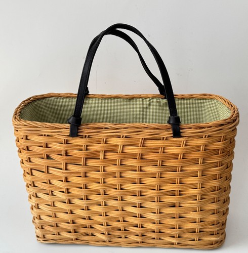 Kate Spade Wicker Basket Nantucket Bag Green Check Lining Vintage - Picture 6 of 13