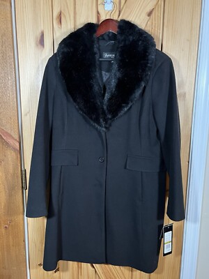 NWT Vintage Forecaster of Boston Black Faux Fur Collar Wool Blend Coat Size  14P