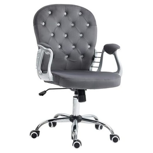 Velvet Home Office Chair, Button Tufted Desk Chair with Padded Dark Gray
