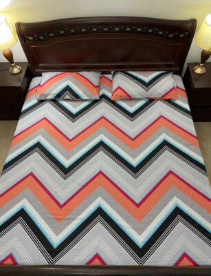 Schwarz Weiß   Orange King/DOUBLE QUEEN Bettgarnitur Zickzack Peak Line/Rattan Stil 70er