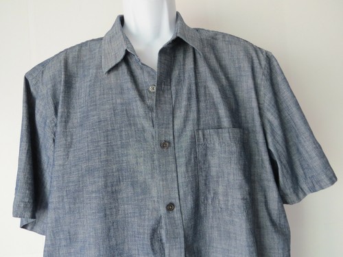 BANANA REPUBLIC Slate BLUE SHORT SLEEVE BUTTON SHIRT XL Soft Wash extra large - Picture 2 of 5
