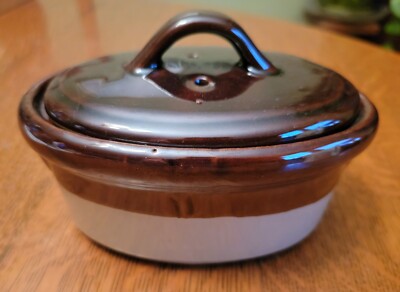 VINTAGE BROWN TAN SMALL OVAL LIDDED CASSEROLE