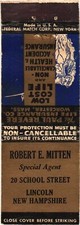 Robert E. Mitten Special Agent Paul Revere Insurance Co. Vintage Matchbook Cover