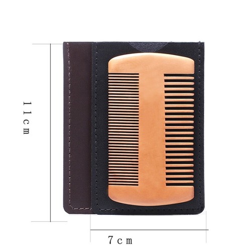 Sandelholz Doppelseitig Haarkamm Tragbar Holz Bart Mustache PU Schutzhülle - Bild 10 von 17