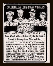  1943 D AD GERMANOW SIMON MACHINE CO WATCH CRYSTAL FLEXO SOLDIERS SAILOR WAR 