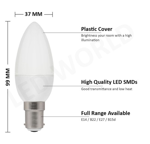 40W B15 LED Candle Light Bulbs 5W/6W Small Bayonet Natural Daylight White SBC - Picture 6 of 11