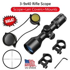 3-9x40 Compact Rifle Scope  Len Cover  Ring Mounts - Crosshair Mil-Dot Reticle