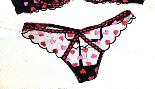 Victoria's Secret Dream Angel embroidery black heart 5X14 panty Vstring Cheekini - Picture 13 of 17
