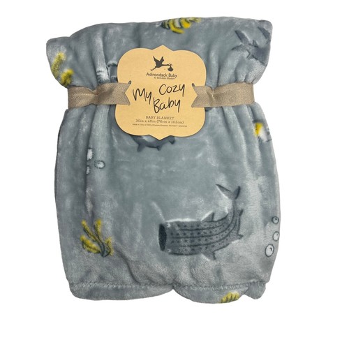 NEW Sharks Whales Nautical Plush Baby Blanket Gray Toddler My Cozy Adirondack - Picture 4 of 7