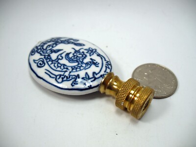 Lamp Finial Blue/ White Asian Style Porcelain Oval Disk Dragon Lamp Finial 47M