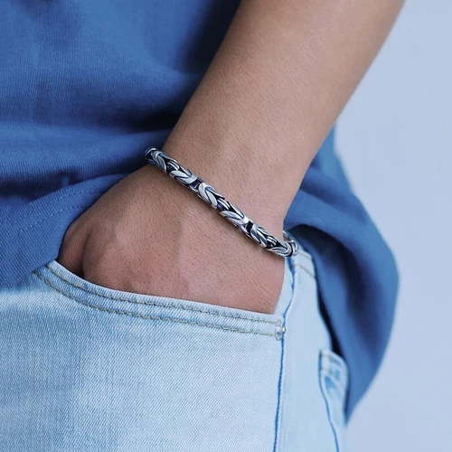 22 cm versilberter Armreif Armband Kette beliebte Vintage Armbänder Herren Geschenk NEU - Bild 4 von 8
