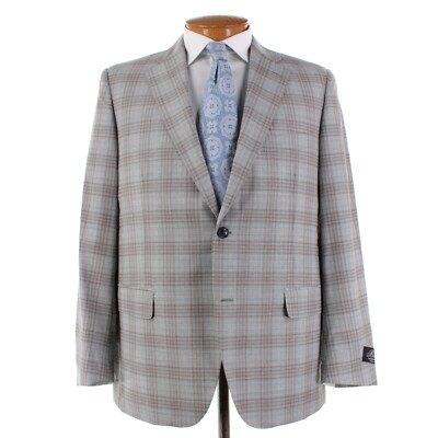 Belvest NWT Super 130's Wool Sport Coat Size 44R US In Gray, Brown & Blue Plaid