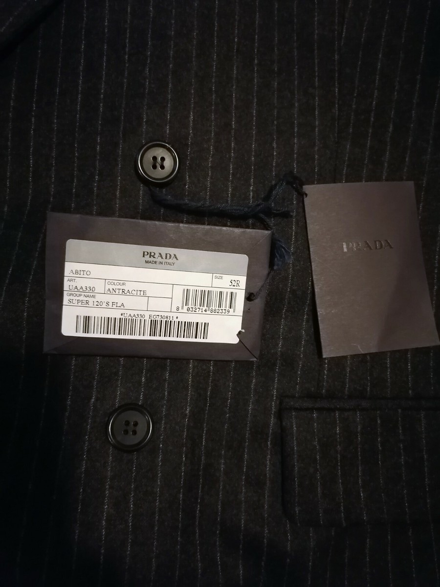 Prada Men's Wool NWT Suit Set Gray Pinstripe Two Piece Prada Men's Wool NWT Suit Set Gray Pinstripe Two Piece
