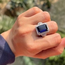 2Ct Lab-created Sapphire Halo Engagement Women's Ring 925 Sterling Silver