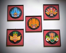 5 Pcs of Wooden Masks Wall Art Handmade Traditional  Vibrant Cultural Decor