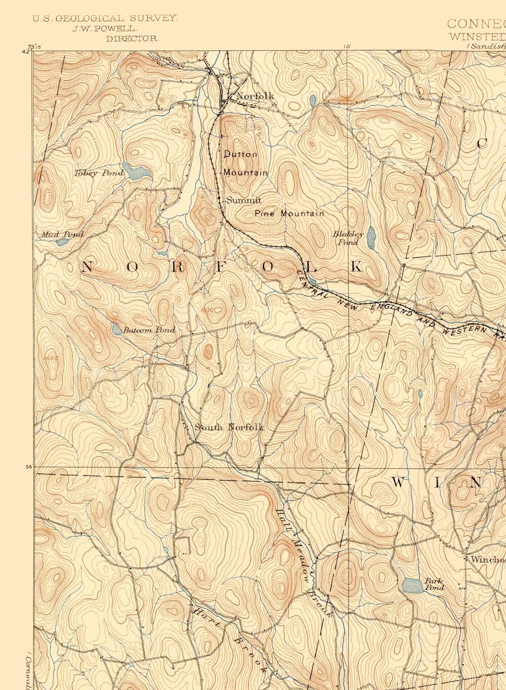 Topo Map Winsted Connecticut Sheet USGS 1892 23 x 31.35 eBay