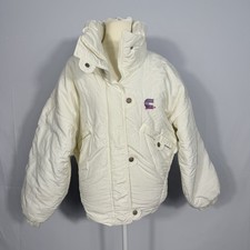 Cini Vintage Italian Ski Jacket Womens 42 Ivory Snow Flakes Quilted 90s Designer