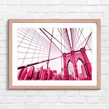 Brooklyn Bridge New York Architecture Pink Framed Wall Art Print Large Picture