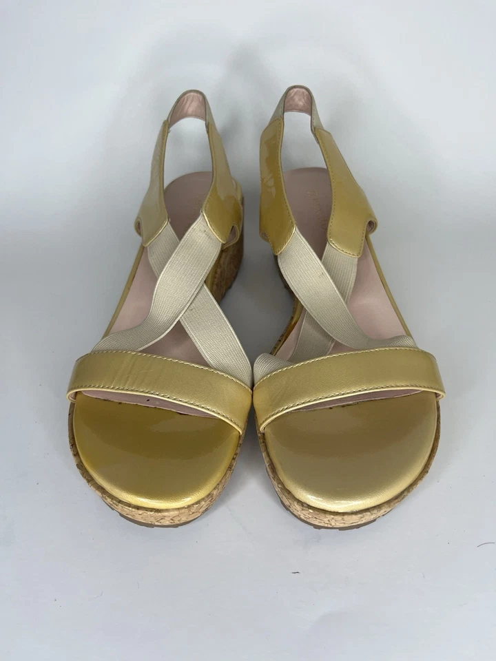 Sandalias Taryn Rose Nieve charol punta abierta corcho cuña tacón mujer talla 6M Foto 4 de 4