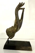 MOUNTED ANTIQUE THAI STYLE SOUTHEAST ASIA BRONZE THAI. TEACHING HAND. 8” Tall