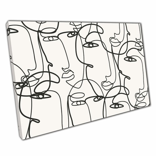 Impresión de arte de pared minimalista de rostros de dibujo de línea continua sobre lienzo - Imagen 1 de 4