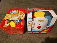 40 pc Food Shopping Basket & Toaster Set - Kids Toys Shop Kitchen Role Play New