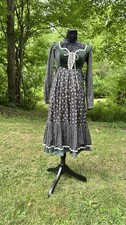 Gunne Sax Gunne Sax green velvet floral print dress with lace up corset Small