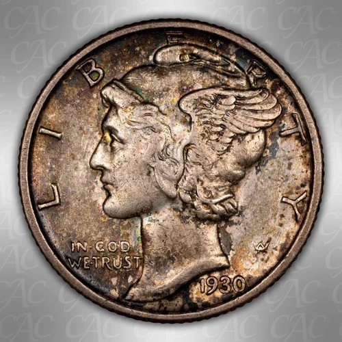 1930-S Mercury Dime CACG AU-53 CAC - Original!