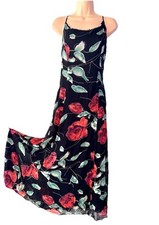 Y2K Vintage Oasis black flowy Floaty Floral Strappy Maxi Summer Dress Mesh 14