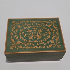 Green & Gold Wooden Trinket Box Floral Patter...
