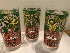 Set of three vintage Coca-Cola stained glass drinking glasses