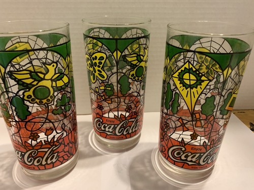 Set of three vintage Coca-Cola stained glass drinking glasses