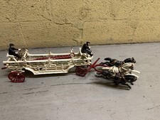 LARGE Cast Iron Horse Drawn Toy Fire Truck Hook  Ladder 28" Long
