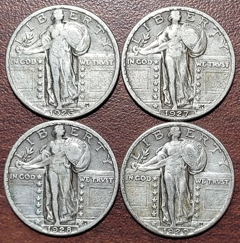 Standing Liberty Quarters Higher Grade VF to VF+ Date Run 1926 1927 1928 1929