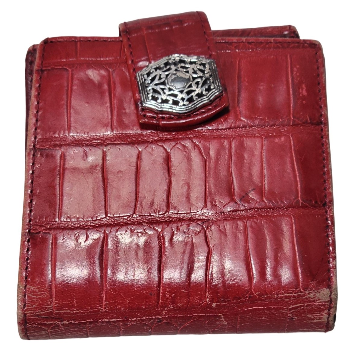 Vintage Brighton Red Leather Crocodile Print Women's Wallet Snap