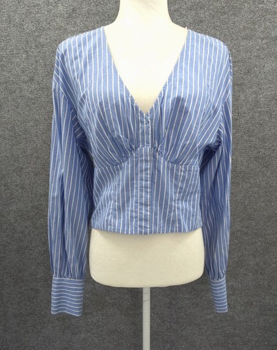 & Other Stories Top Womens 8 Button Up Cropped Long Sleeve Blue Striped - Bild 5 von 16