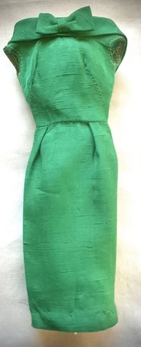 Vintage Mattel Barbie Doll Dress Lovely Green Sheath 1962 Pak Fashion Bow Accent