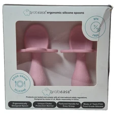 Grabease 2 Pack Silicone Baby Feeding Spoons Soft Utensils Dishwasher-Safe, 3M+