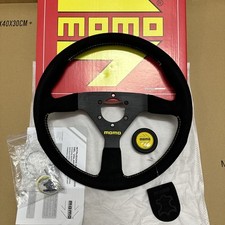 Momo Montecarlo 350mm Suede Thickened Spoke Yellow Stitch Sport Steering Wheel
