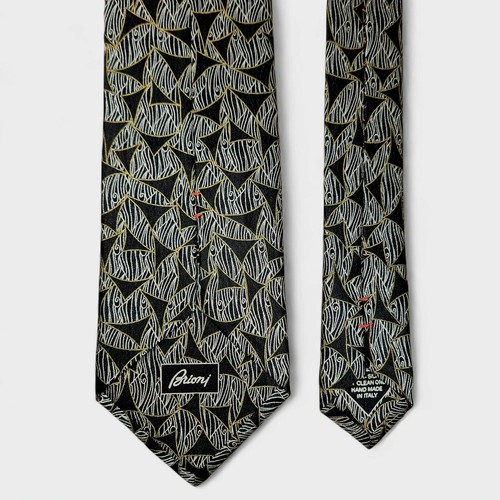 Brioni Italy 100% Silk Neck Tie Black Gold Ivory Geometric Abstract Art Deco 60" - Picture 8 of 10