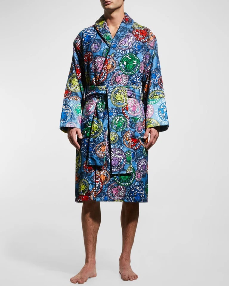 NWT Versace Multicolor-Blu Size X Large Cotton Terry Bathrobe ZACP00008 - Image 2 of 4