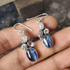 Unique Multi Stone Gemstone Earring 925 Sterling Silver Boho Gift Earring PG8361