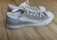 Converse All Star Silver Glitter Low Top Women Sz 7/ UK 5