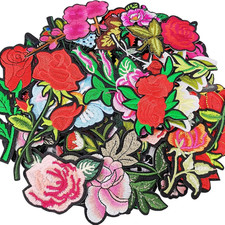 Assorted 40Pcs Rose Flowers Embroidered Patch Sew On/Iron on Patch Applique Clot
