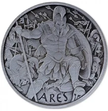 2023 Tuvalu Antiqued Gods of Olympus-Ares 1 oz .9999 Silver Coin In Capsule