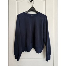 Athleta Forever Fleece Relaxed Crew Sweatshirt XL Navy Blue Raglan Stretch