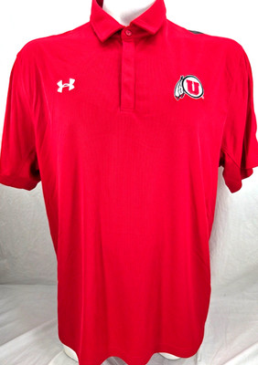 NEW Utah Utes Red Under Armour Collared Button SS Golf Polo Shirt Men's 2XL