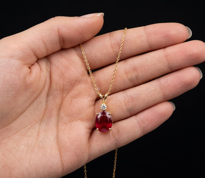 Ruby Pendant Necklace with Moissanite Accent 925 Sterling Silver July Birthstone