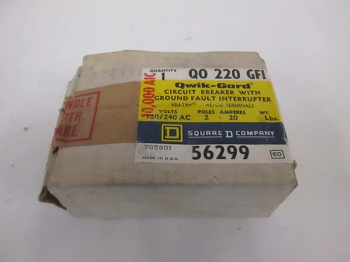 Square D, Q0220GFI, 2 Pole Circuit Breaker w/Ground Fault Interrupter, New
