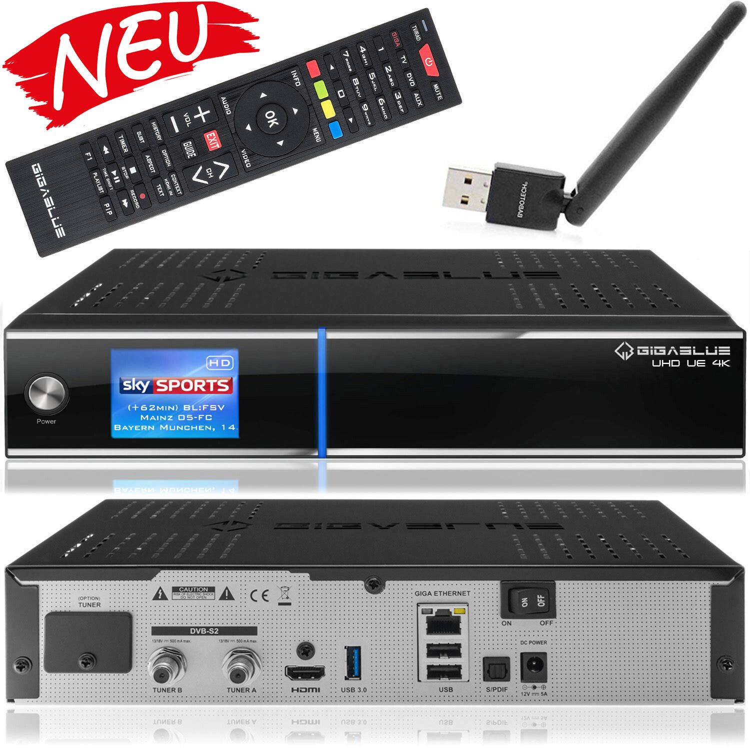 Gigablue UHD UE 4K Box SAT-Receiver mit Festplatte 2xDVB-S2 Receiver und WLAN